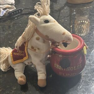 FSU Red Ceramic Seminoles fund jar, and Renegade horse